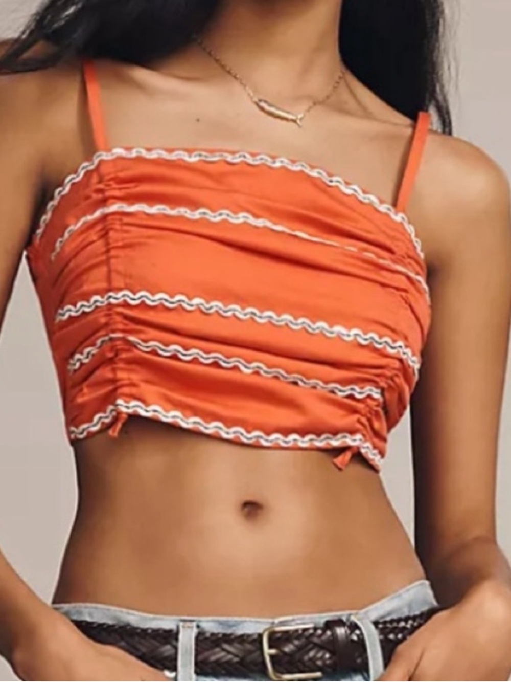 Celandine XS/S Top Anthropologie Rickrack Cinched Crop Cami in Red NWT